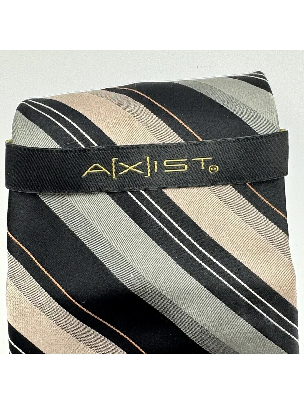 Axist Men’s Necktie 100% Silk Diagonal Stripes Black Gray Silver One Size New
